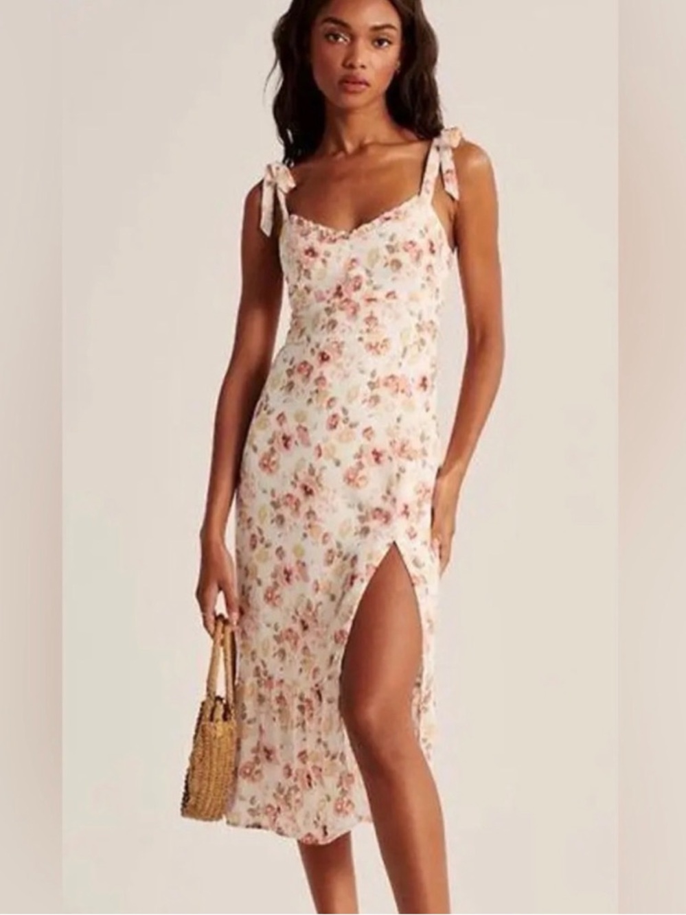 EUC Abercrombie & Fitch White Floral Tie-Shoulder Midi Dress